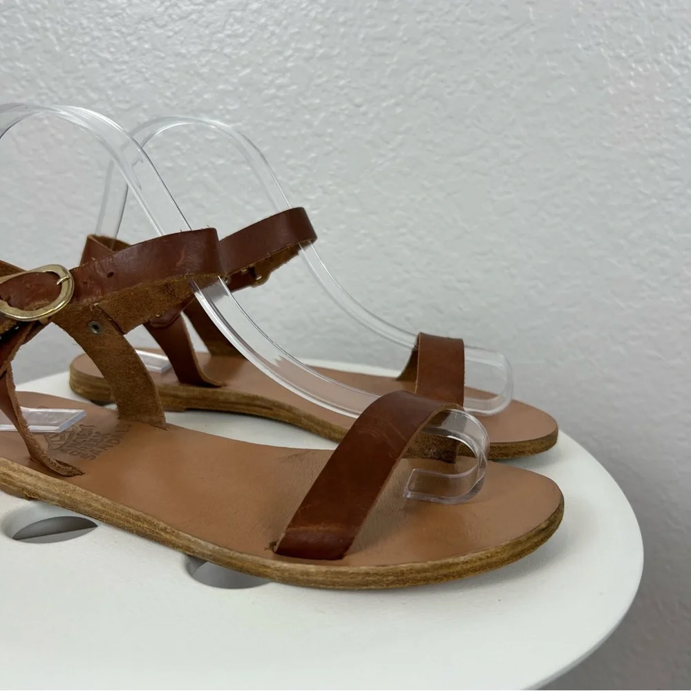 Ancient Greek Sandals Brown Drama Leather Strap Shoes Womens Size 7 WORN - Picture 2 of 10